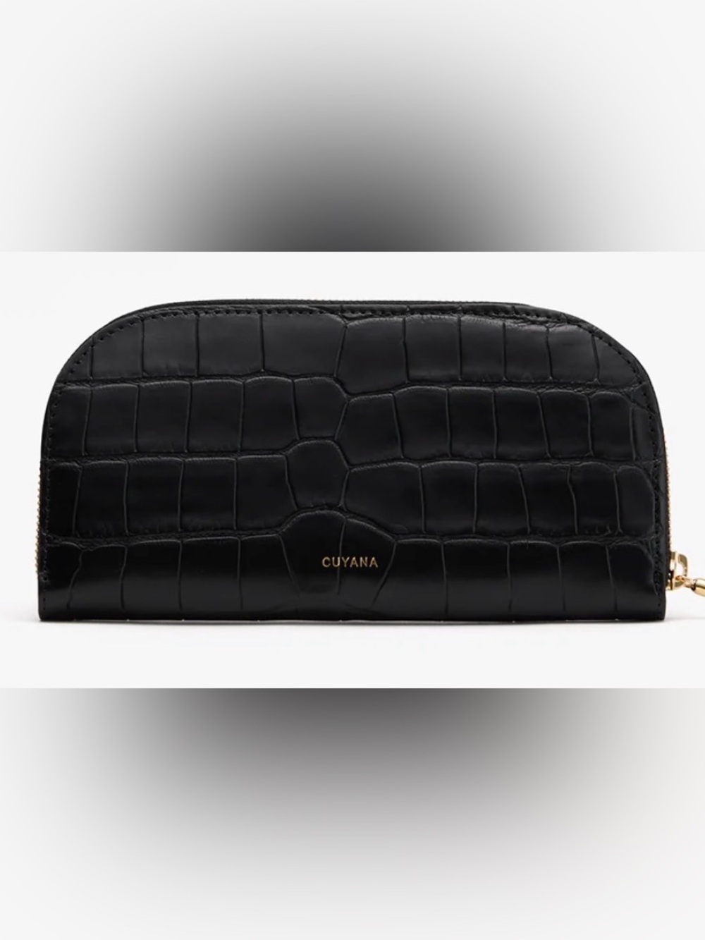 Cuyana Black Croc-Embossed Leather Zip Wallet with Gold Logo